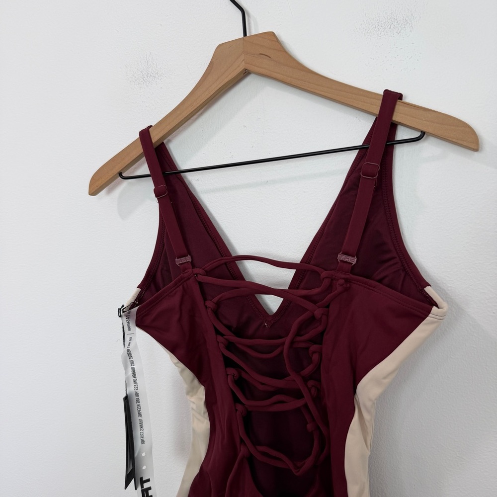NWT TA3 Plungey One Piece Swimsuit in Contour Dark Cherry Oat Small Extra Long - Picture 4 of 7